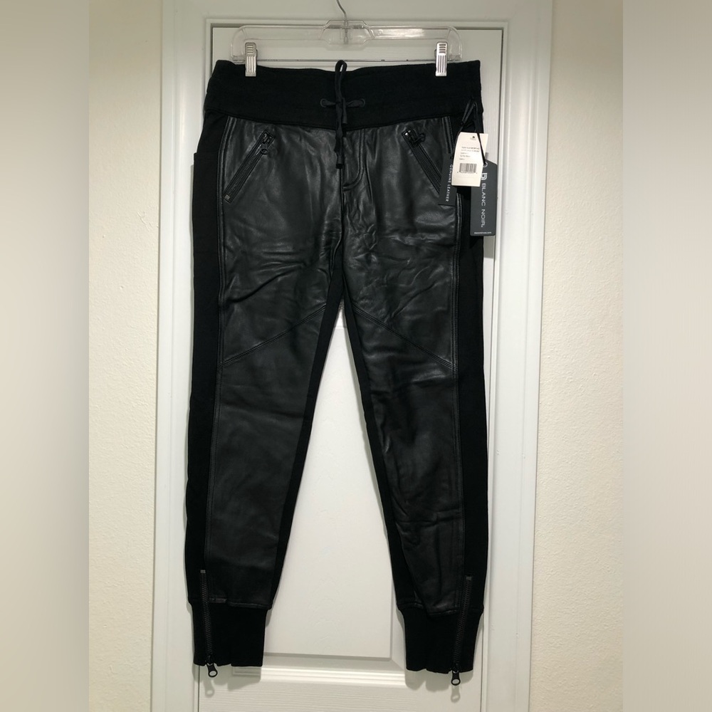 Black leather and knit joggers NWT